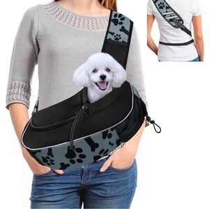 Dog/Cat Small Pet Carrier Sling - Black/Gray Paw Print